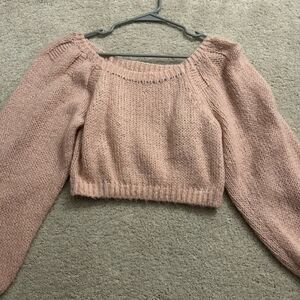 Altar'd State Pink Crew Neck Sweater with Chunky Knit